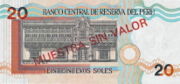 秘鲁新索尔1991年版面值20 Nuevos Soles——反面