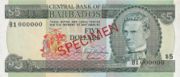 巴巴多斯元1973年版5 Dollars面值——正面