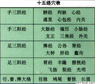 表：十五络穴表